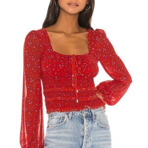 Free People Lolita Red Floral Print Ruffled Crop Top